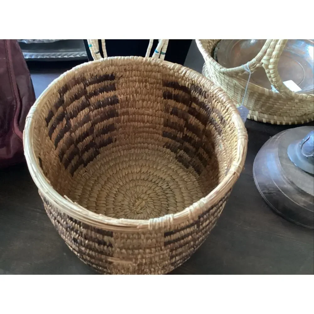 OLD NATIVE AMERICAN Tohono O'odham Papago PIMA Cylindrical Basket 6.5 T 7.5 W